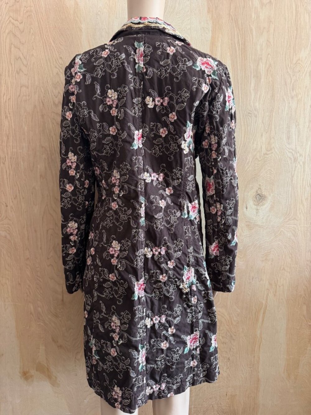 Rare Vintage Johnny Was Brown Embroidered Cotton Duster Coat w/Ornate Collar M - Picture 4 of 16